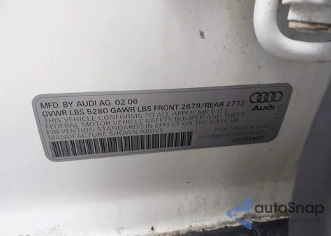 2006 Audi A6 3.2 z USA, uszkodzony, nr VIN WAUDH74F96N146990